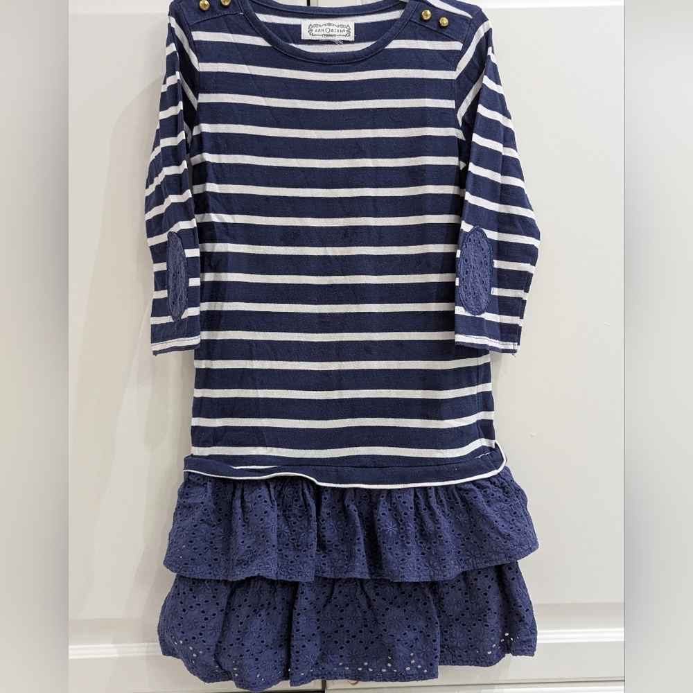5/$35 Aphorism Girls Navy White Striped Eyelet Dress size 6